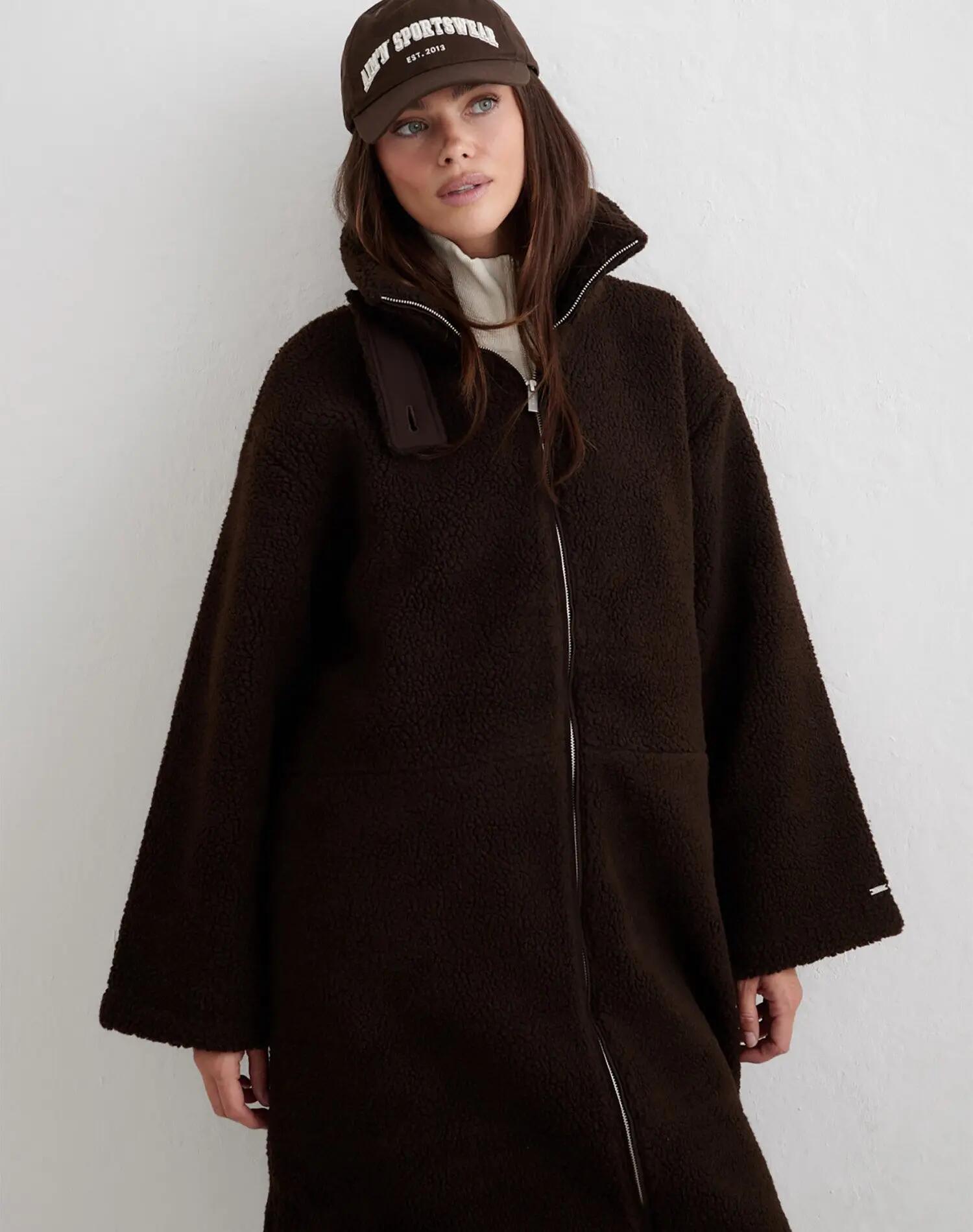 Damen Mantel Lang Entspannt Teddy Schokobraun 4/6