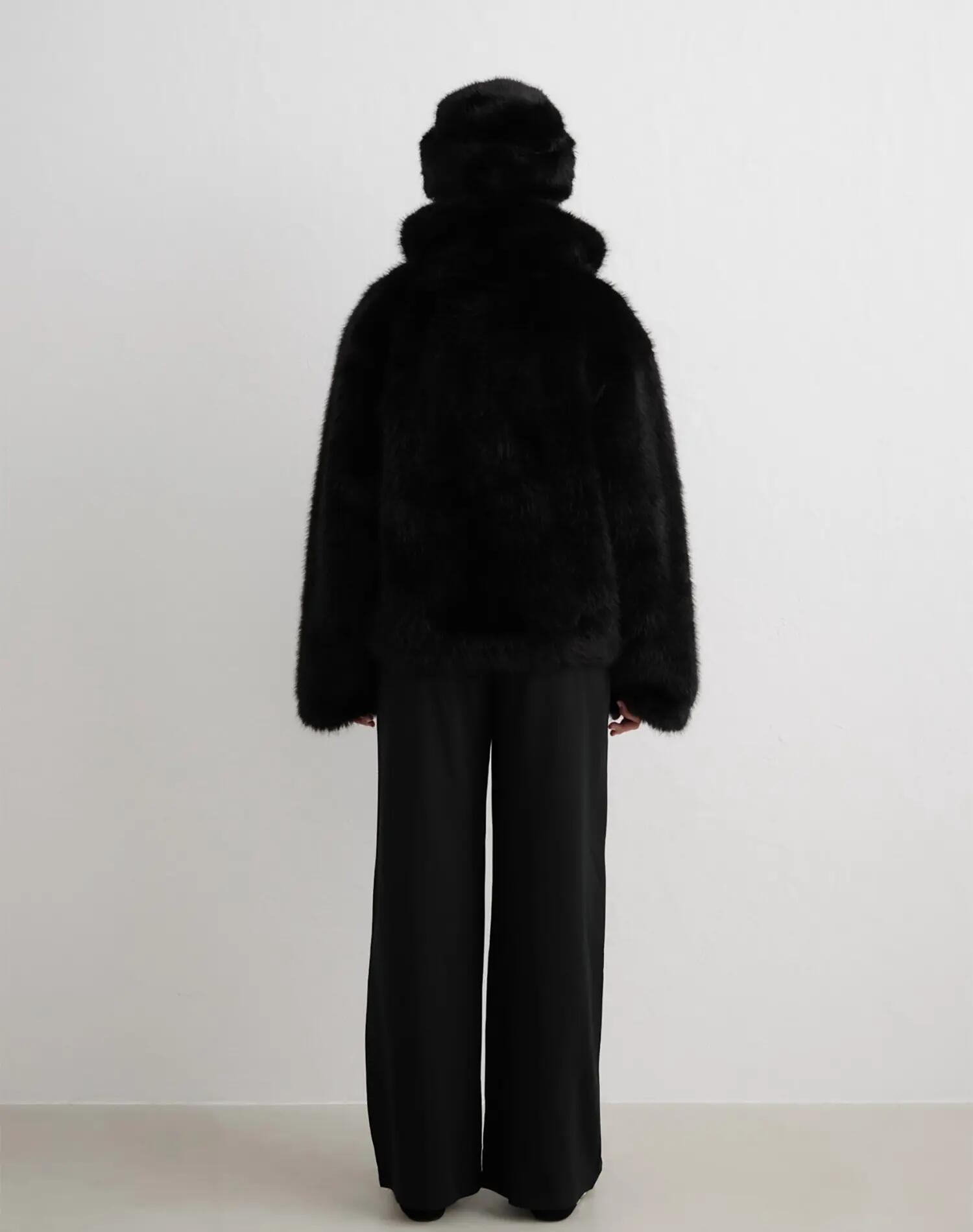 Damska kurtka ze sztucznego futerka Faux Fur Jacket czarna 4/6