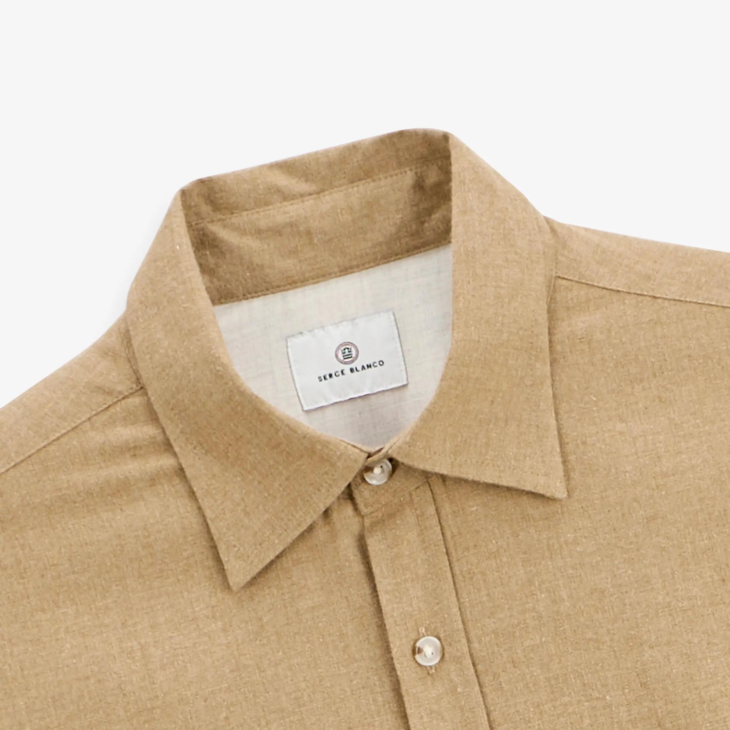 Chemise manches longues 100% coton flanelle beige chiné 3/4
