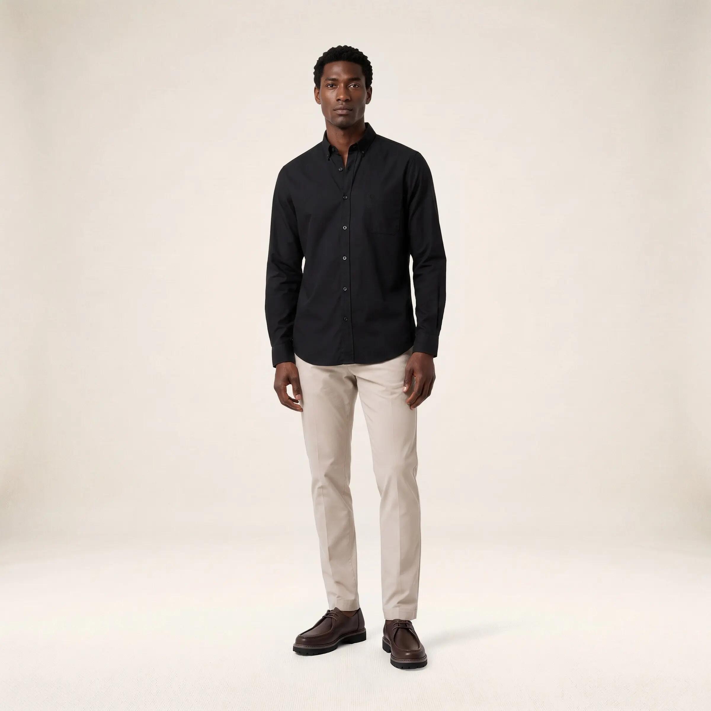 Chemise manches longues popeline de coton noir 6/6