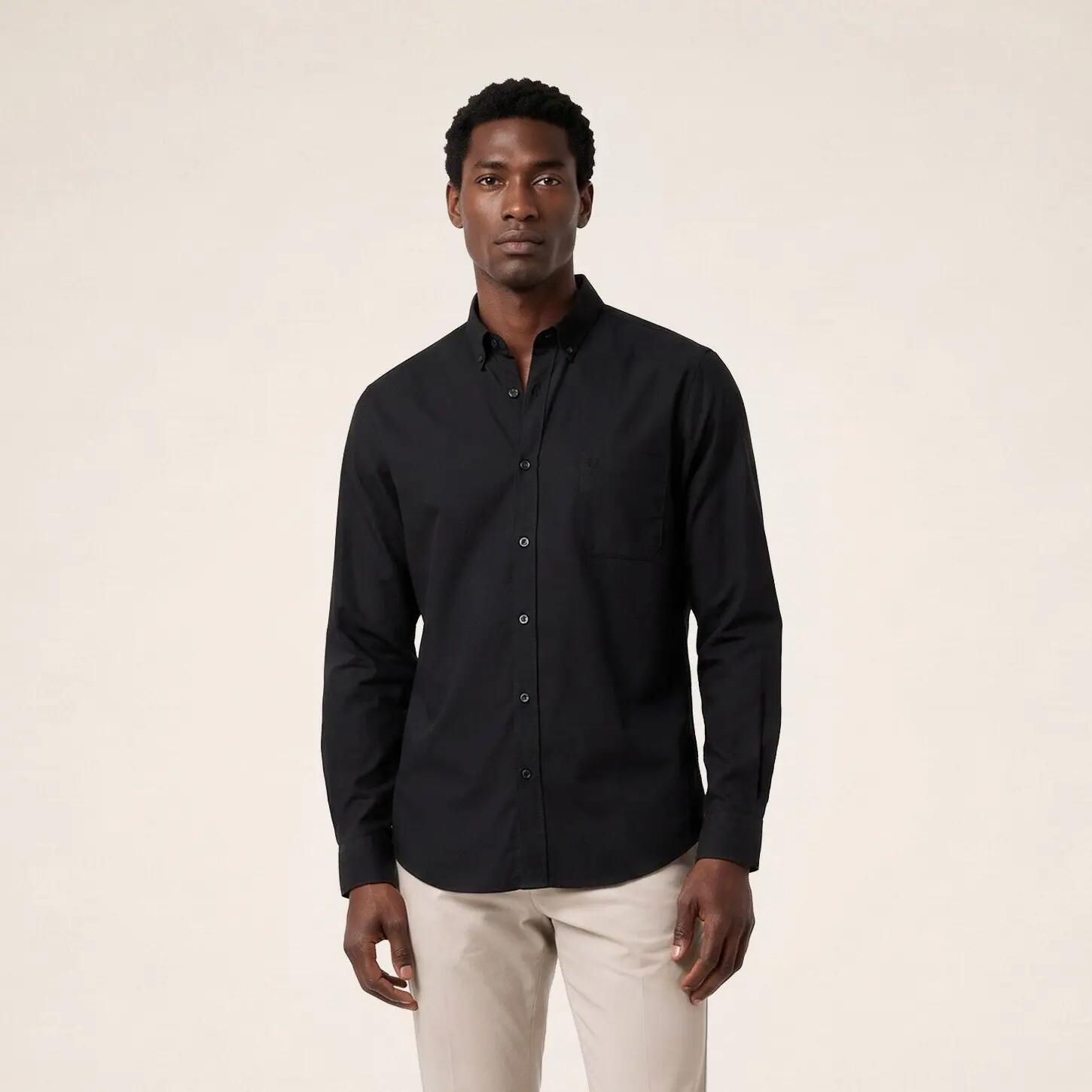 Chemise manches longues popeline de coton noir 2/6