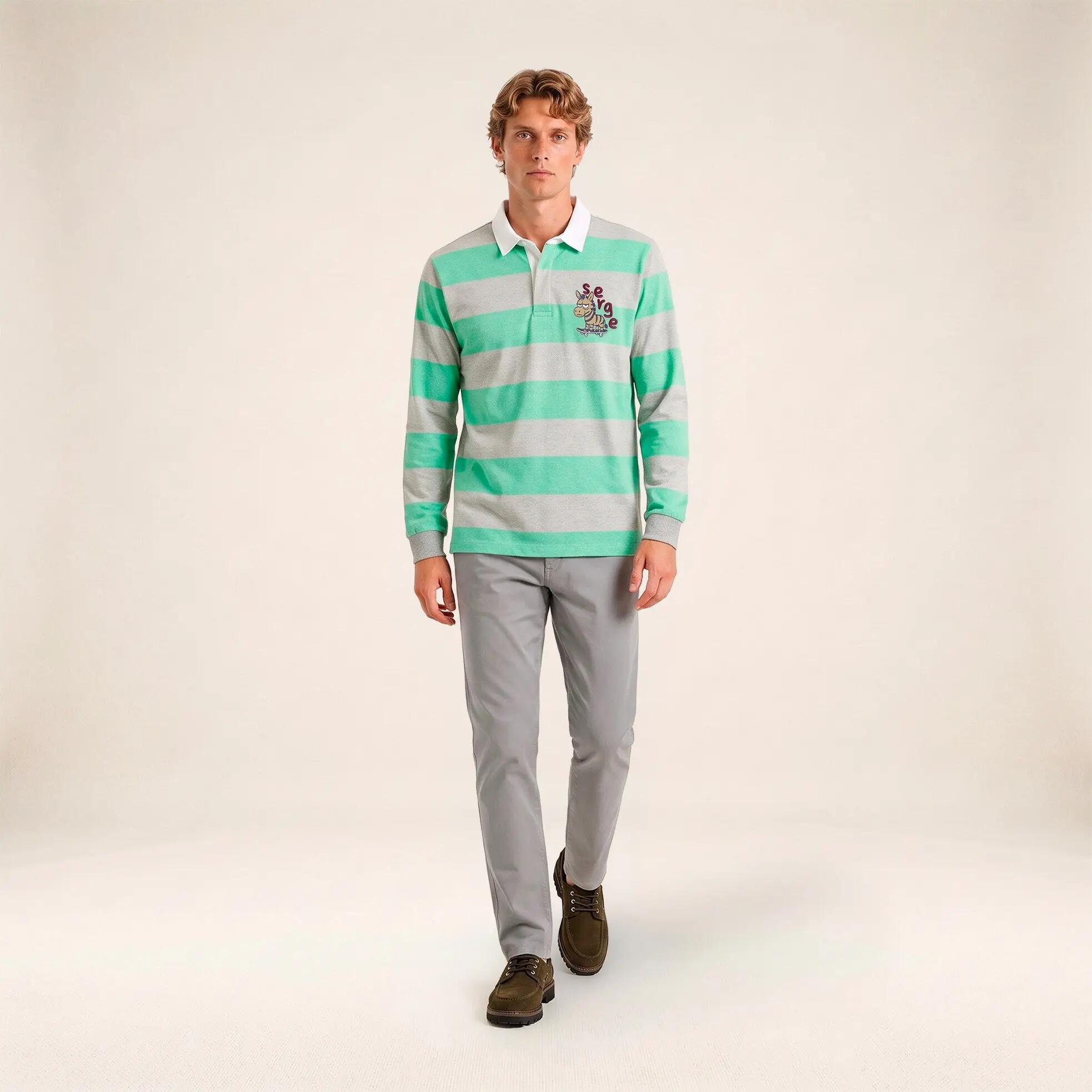 Polo de rugby de manga larga a rayas con bordado Funky Animals 6/6