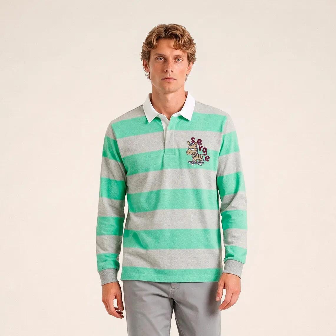 Polo de rugby de manga larga a rayas con bordado Funky Animals 2/6