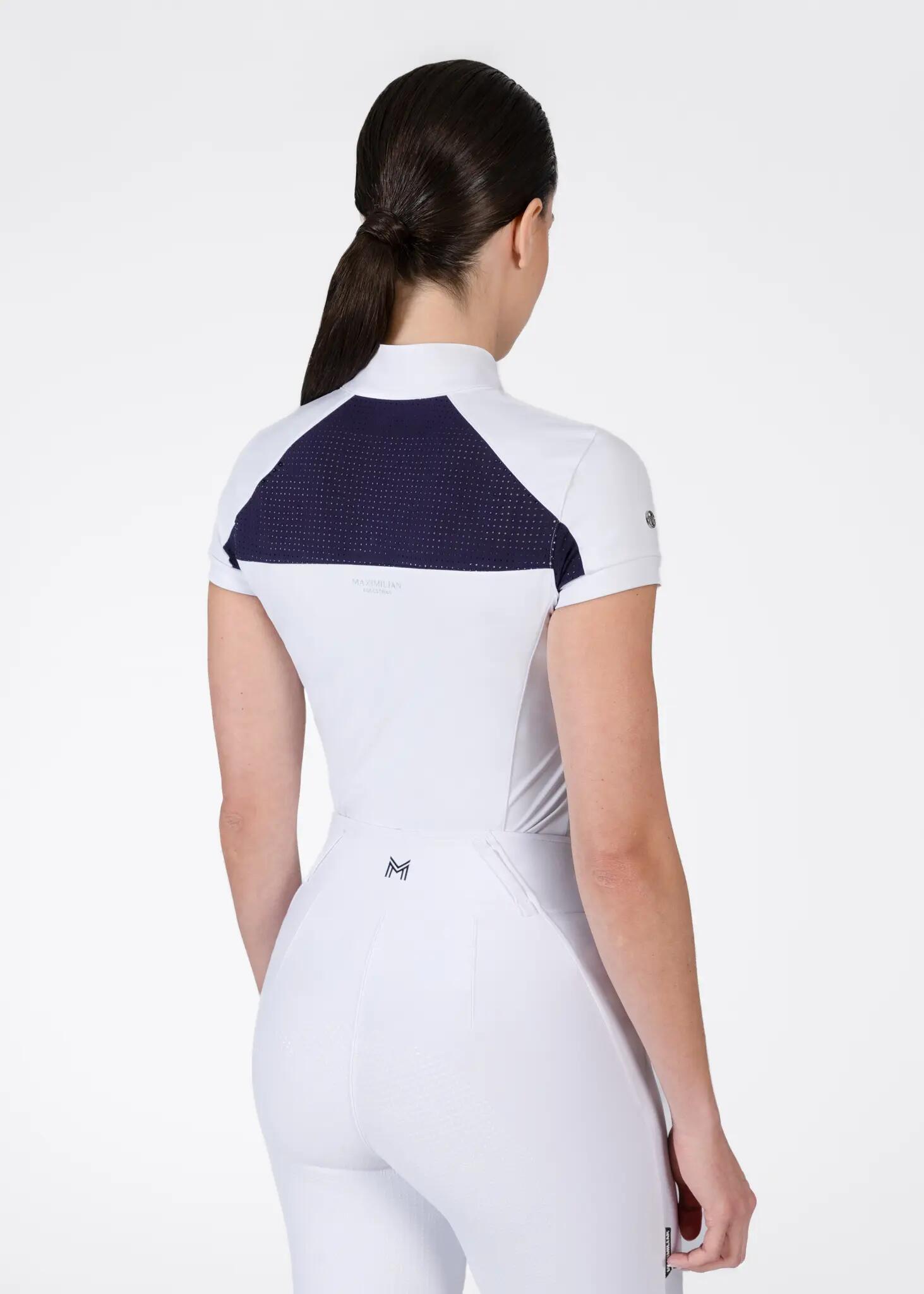 Camisa de Concurso Manga Corta Mujer Equitación Maximilian Aveen Blanco/Marino 3/6