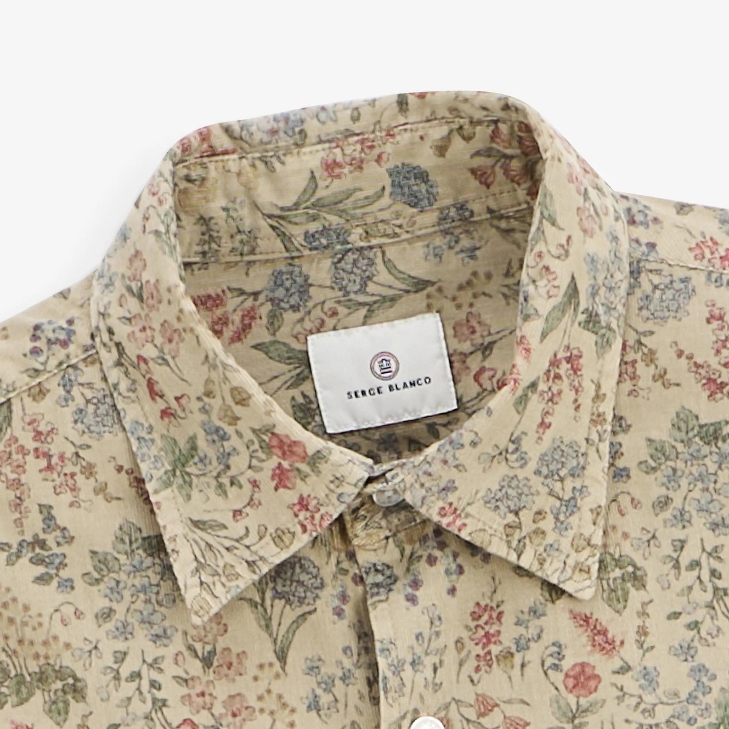 Chemise manches longues velours côtelé floral beige 3/4