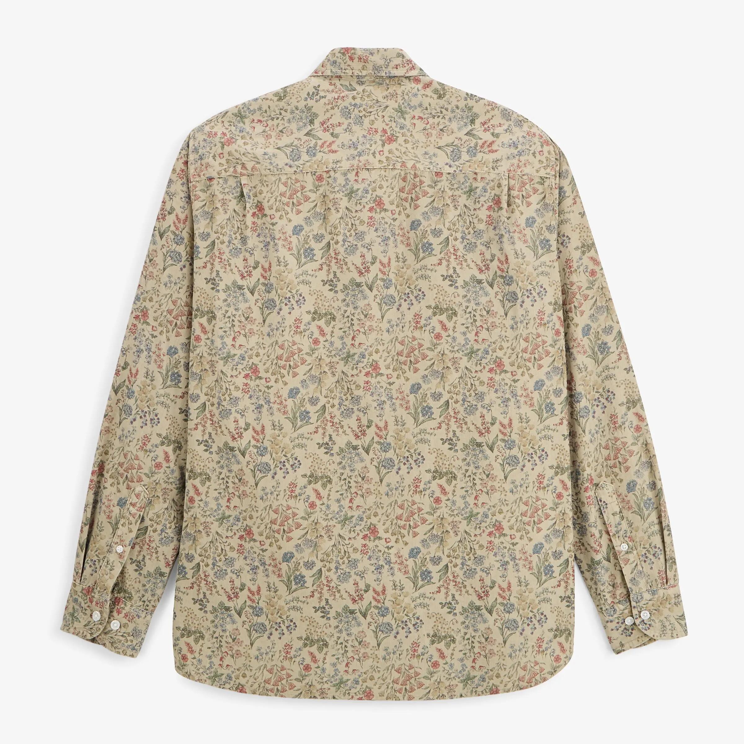 Chemise manches longues velours côtelé floral beige 2/4