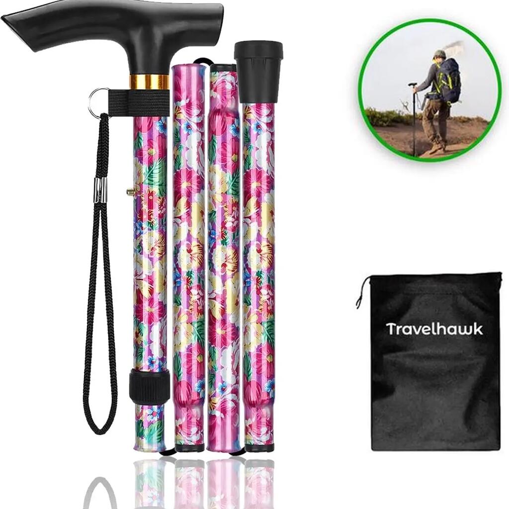 Folding Walking Stick – Adjustable – Pink