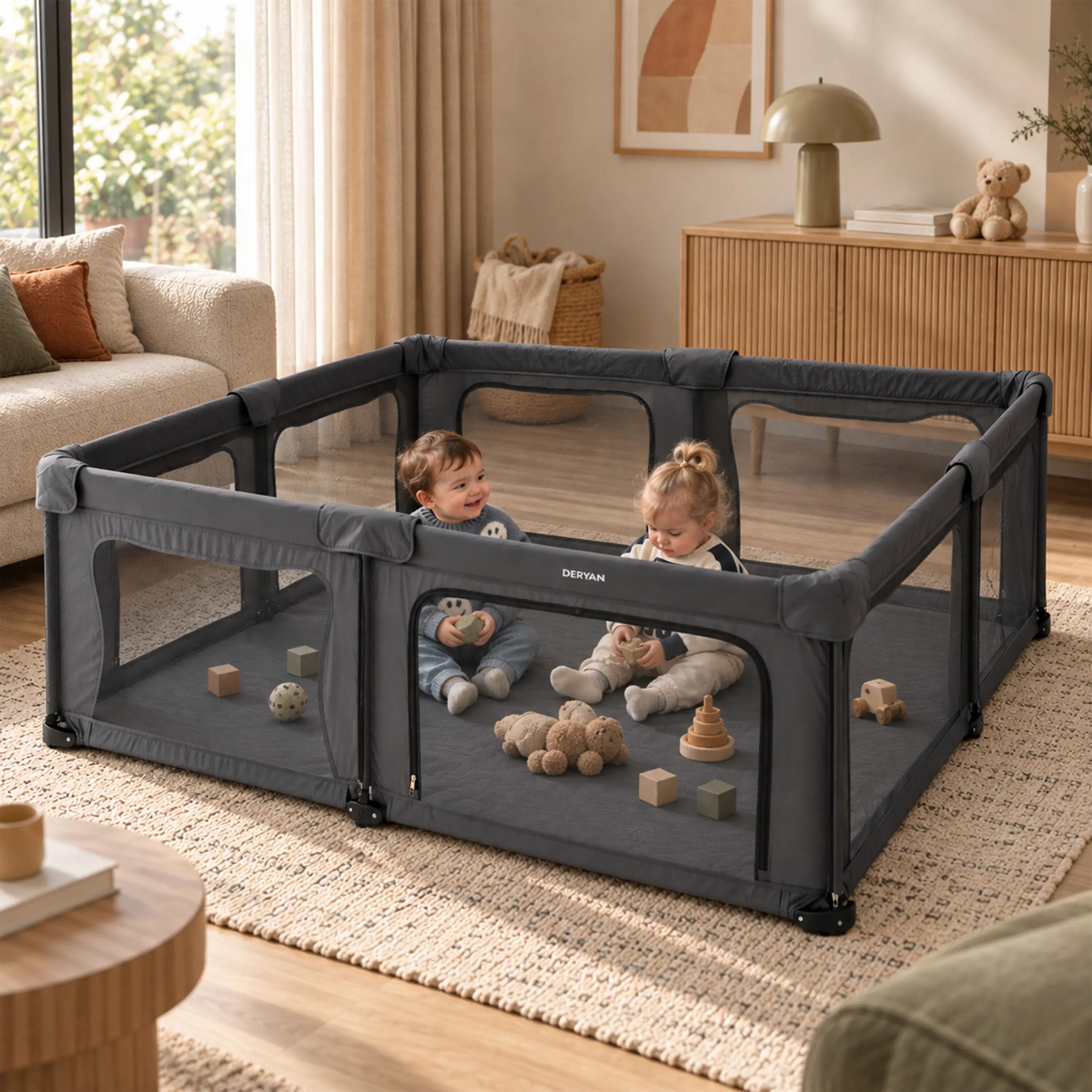 Opvouwbare Kinderbox XL - Campingbedje voor Baby - Grijs 4/8