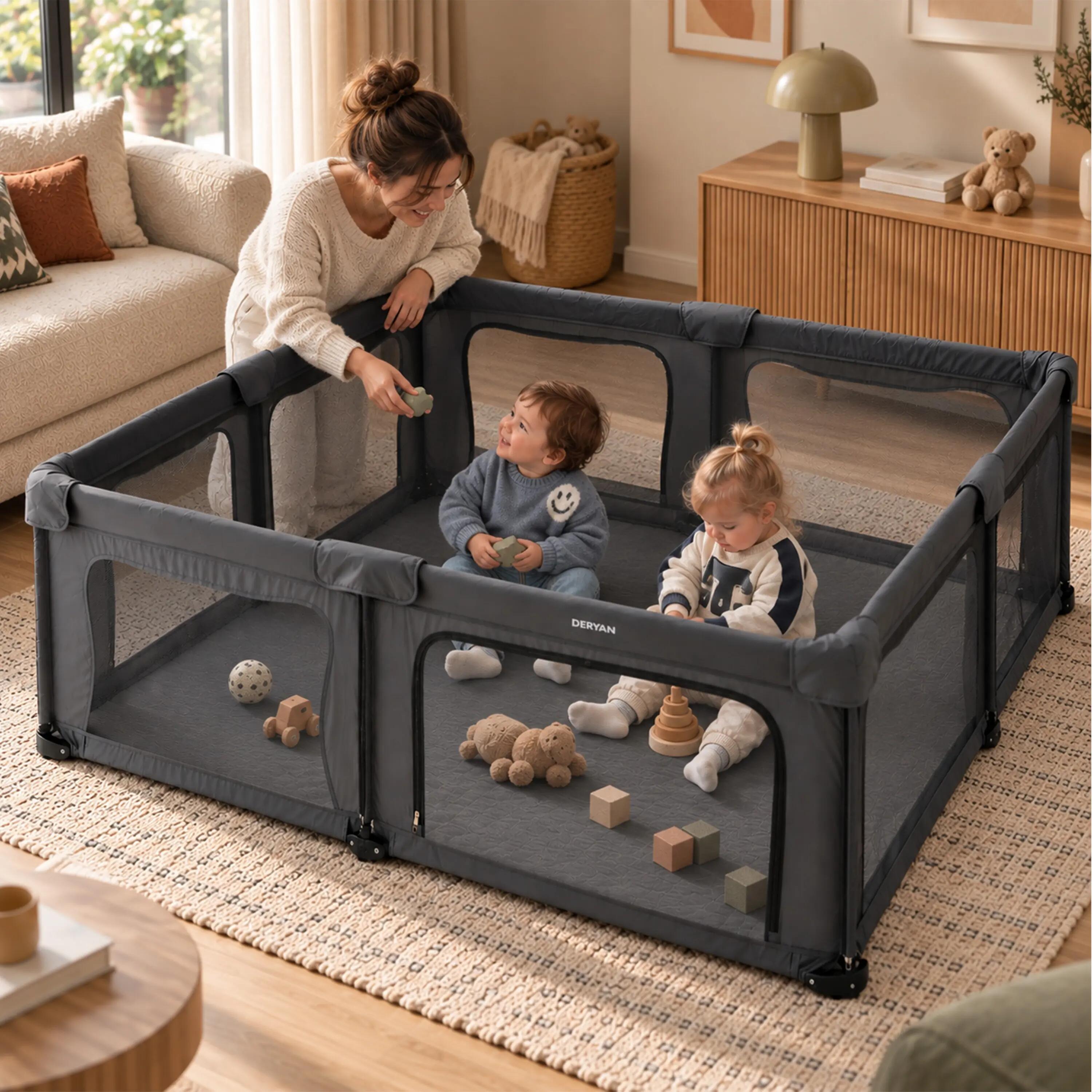 Opvouwbare Kinderbox XL - Campingbedje voor Baby - Grijs 2/8