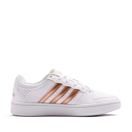 Baskets Adidas Hoops Classic J, garçons - Blanches, détails noir et or