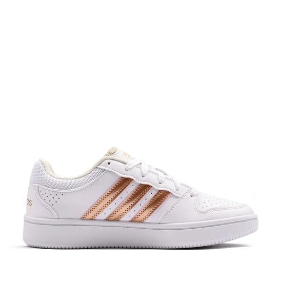 Baskets Adidas Hoops Classic J, garçons - Blanches, détails noir et or