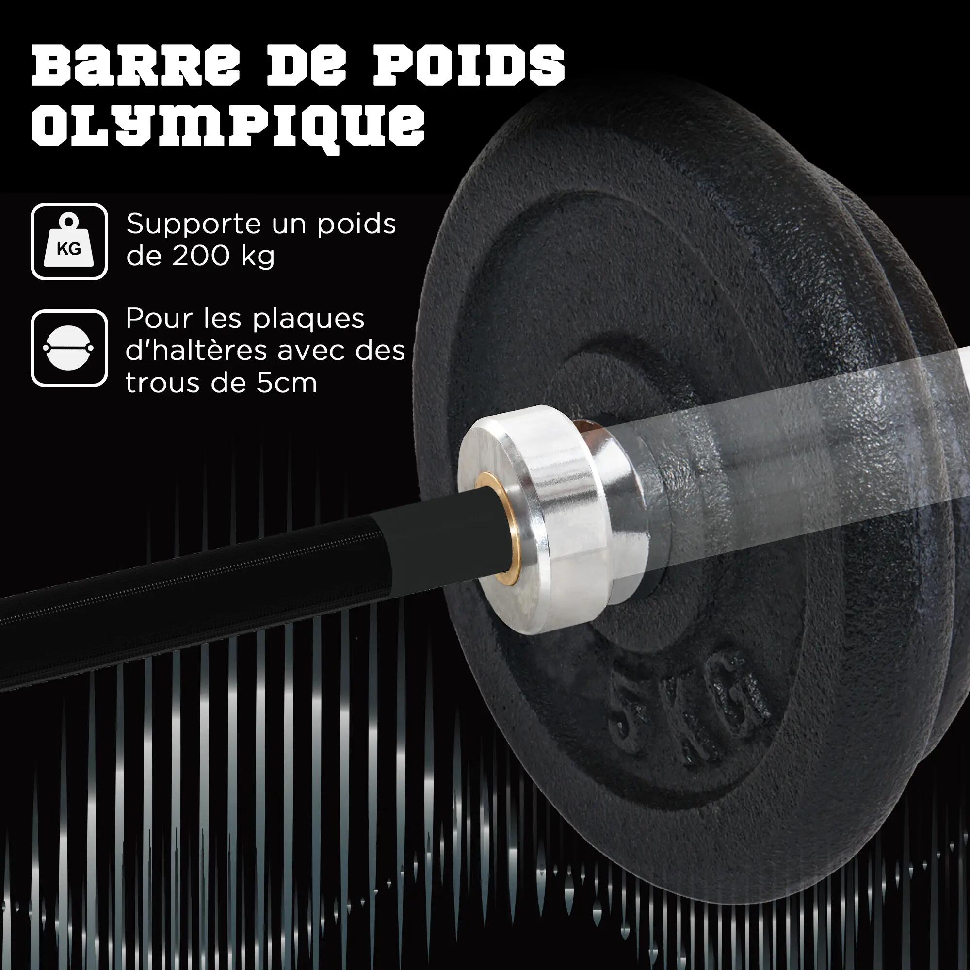 Barre d'haltères en acier 180 cm Ø 50 mm avec 2 pinces charge max. 200 Kg 4/5