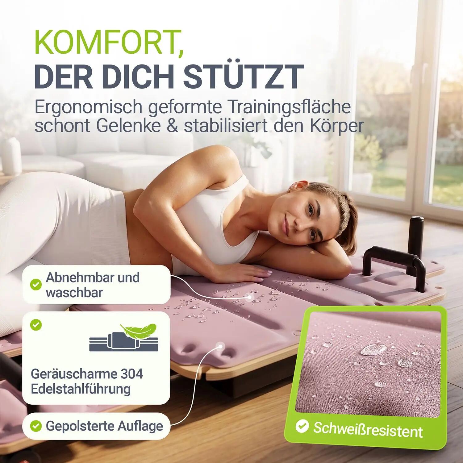 JUSKYS Pilates Board Movea Mini Reformer mit Zubehör & Trainingsvideos 7/7