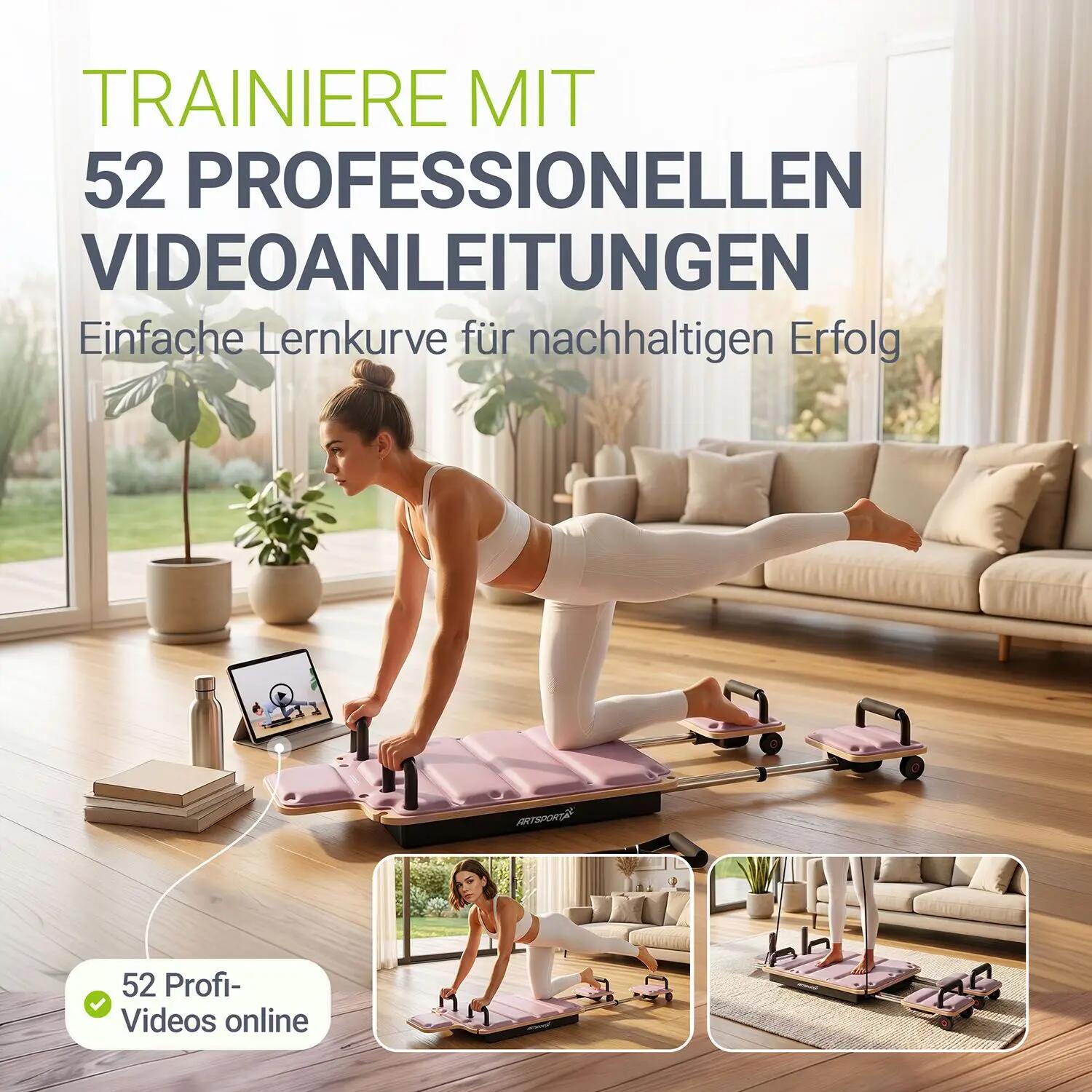 JUSKYS Pilates Board Movea Mini Reformer mit Zubehör & Trainingsvideos 6/7