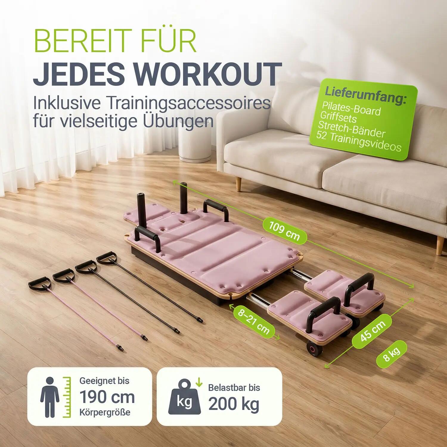 JUSKYS Pilates Board Movea Mini Reformer mit Zubehör & Trainingsvideos 5/7