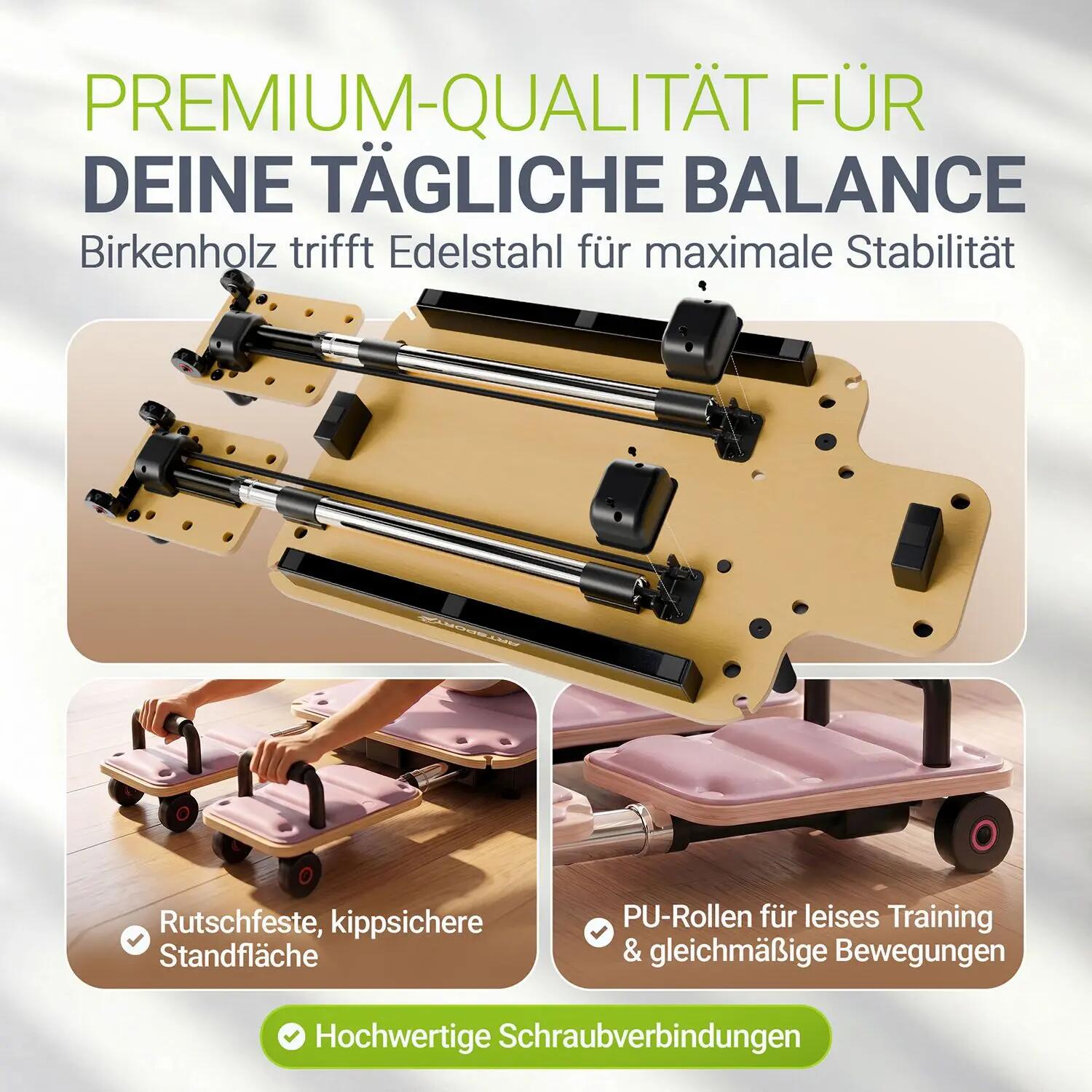 JUSKYS Pilates Board Movea Mini Reformer mit Zubehör & Trainingsvideos 3/7