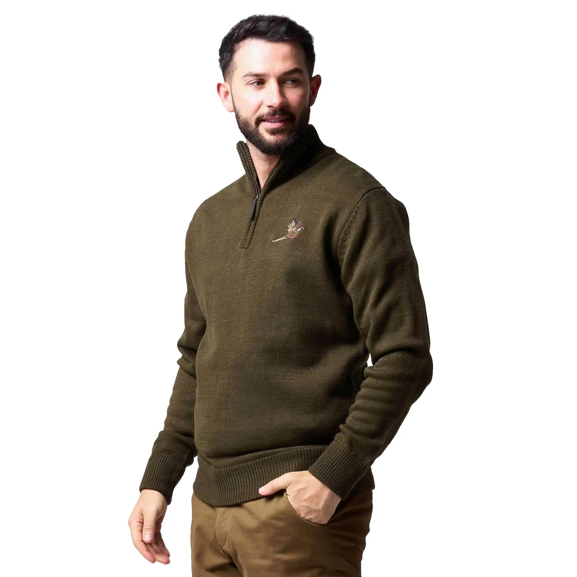 Sweat Motif/style Faisan Homme (Vert Olive) 2/4