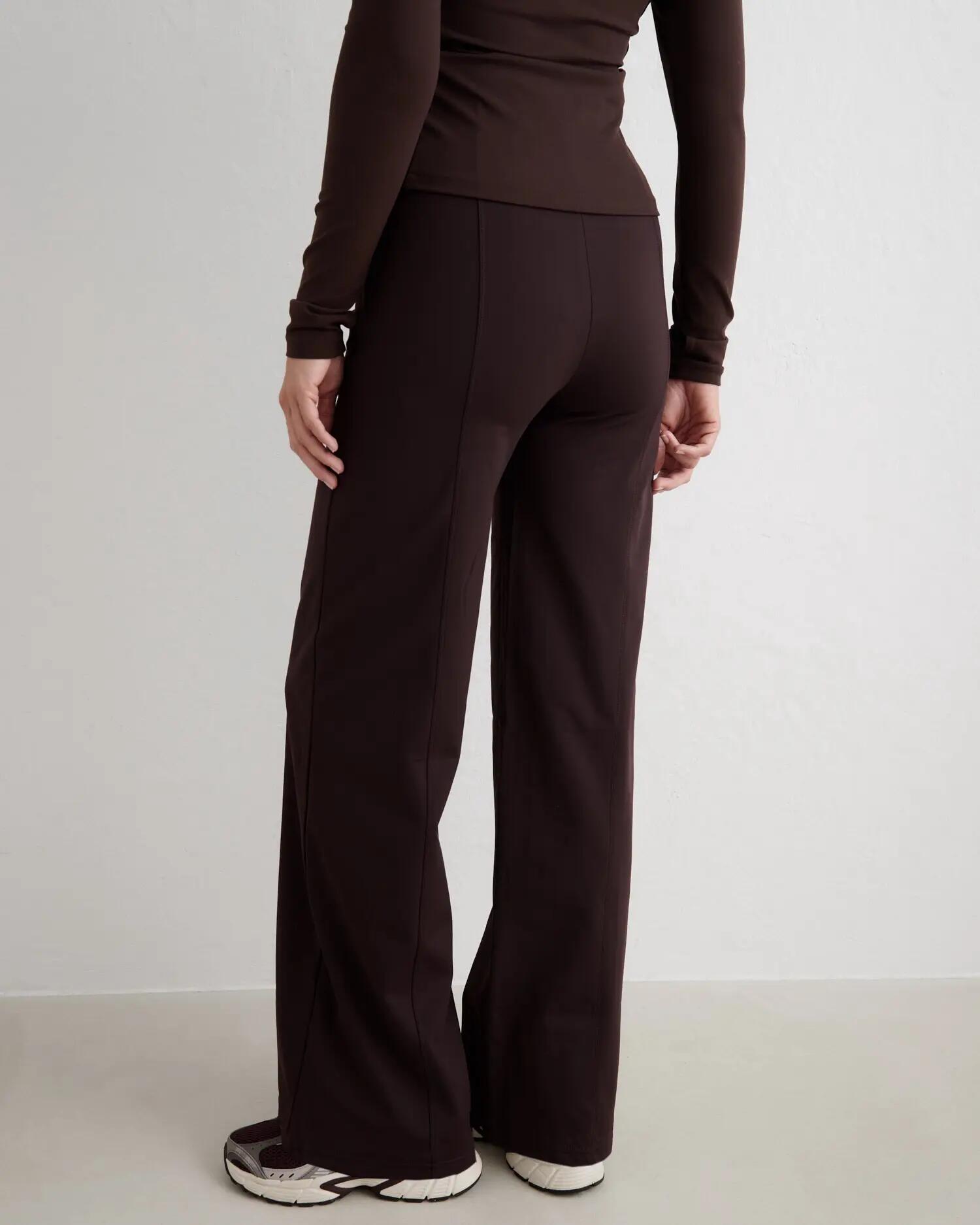 Donna Pantaloni Rilassati Vita Alta Tasche con Cerniera Caldi con Piega Cacao 5/5