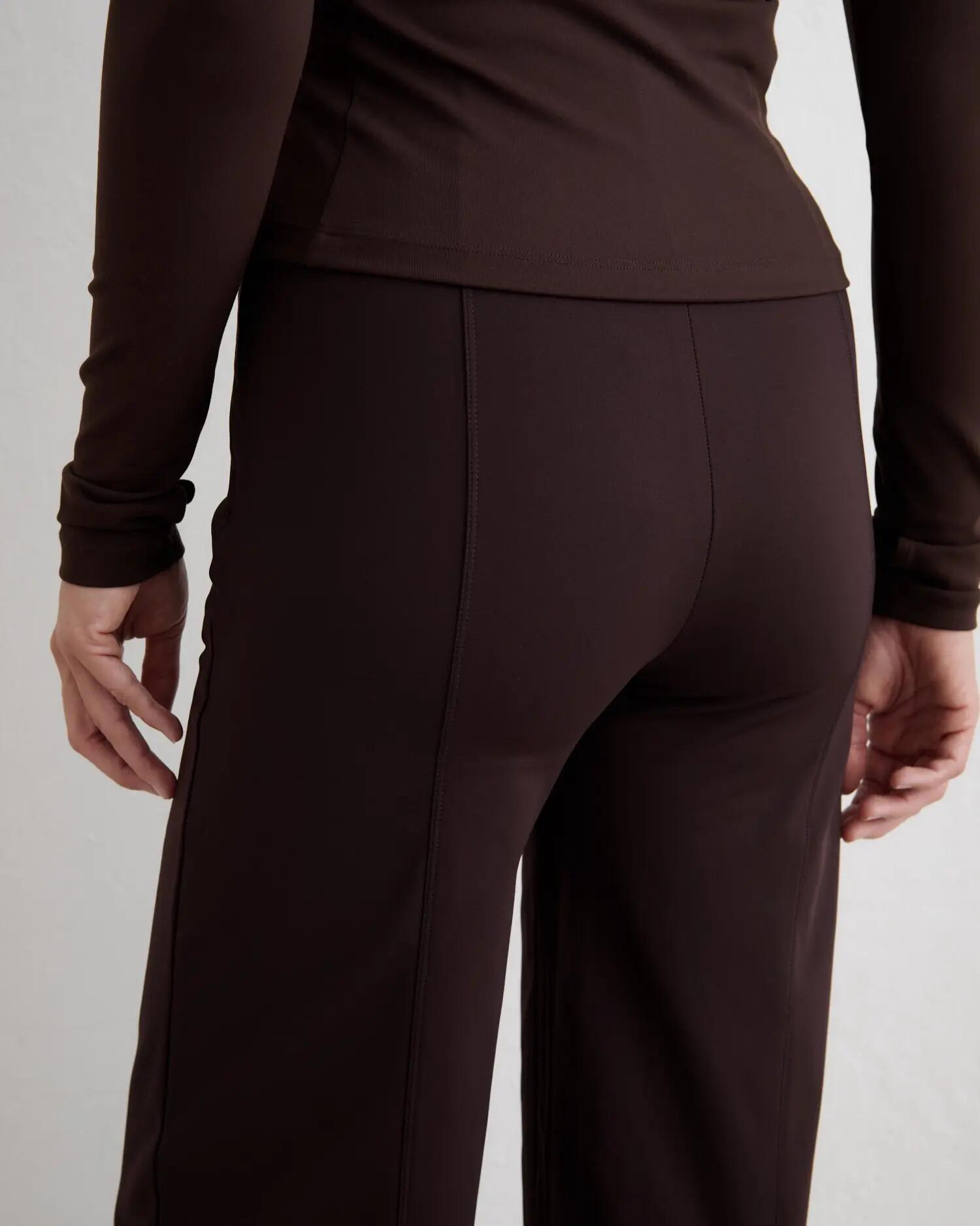 Donna Pantaloni Rilassati Vita Alta Tasche con Cerniera Caldi con Piega Cacao 4/5