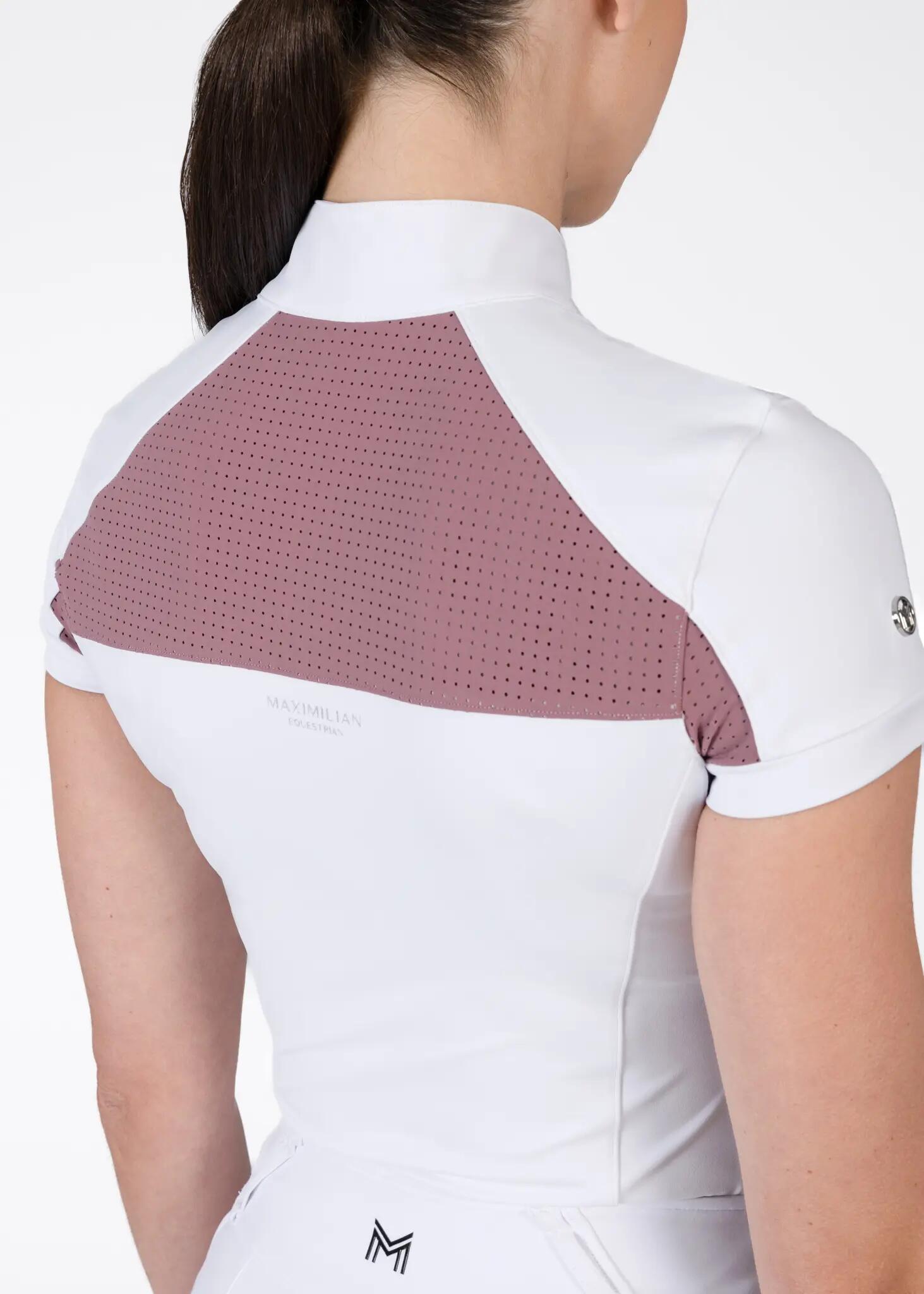 Camisa de Concurso Manga Corta Mujer Equitación Maximilian Aveen Blanco/Malva 5/6