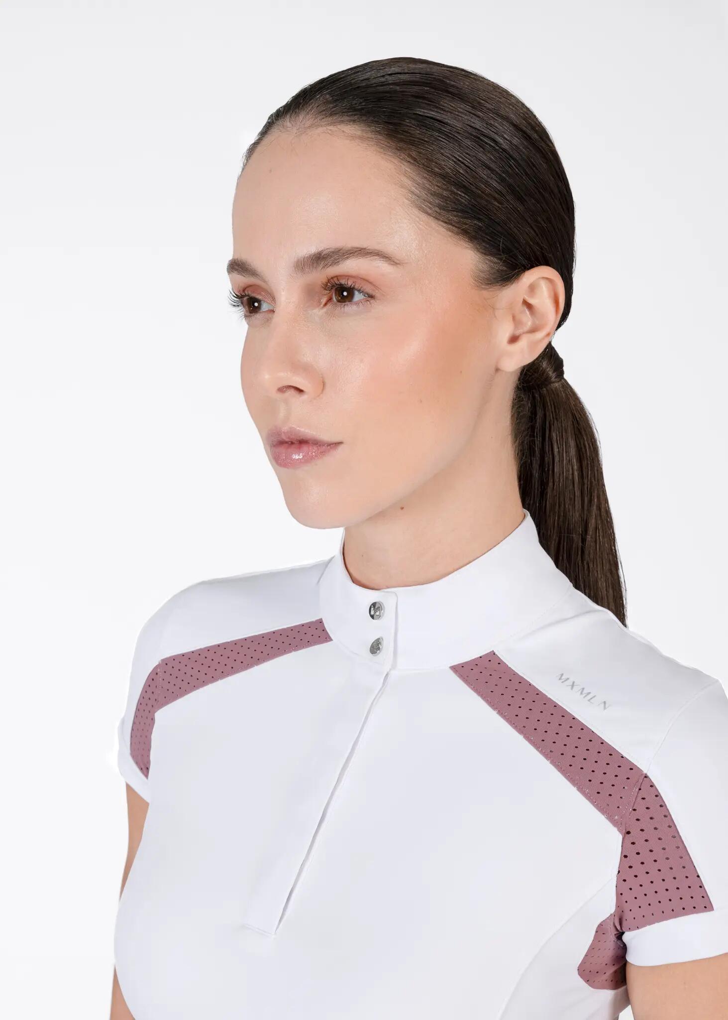 Camisa de Concurso Manga Corta Mujer Equitación Maximilian Aveen Blanco/Malva 4/6