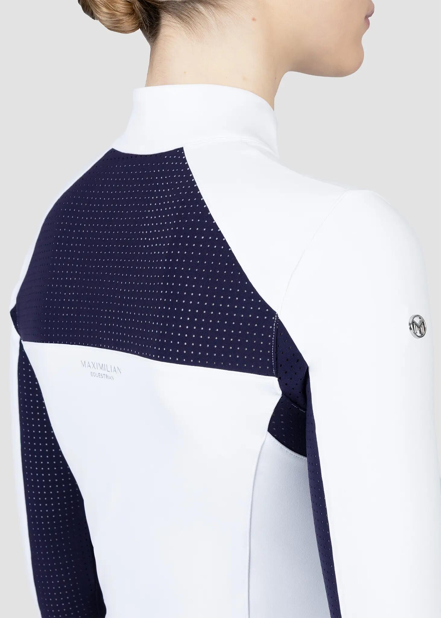 Camisa de Concurso Manga Larga Mujer Equitación Maximilian Aveen Blanco/Marino 6/7