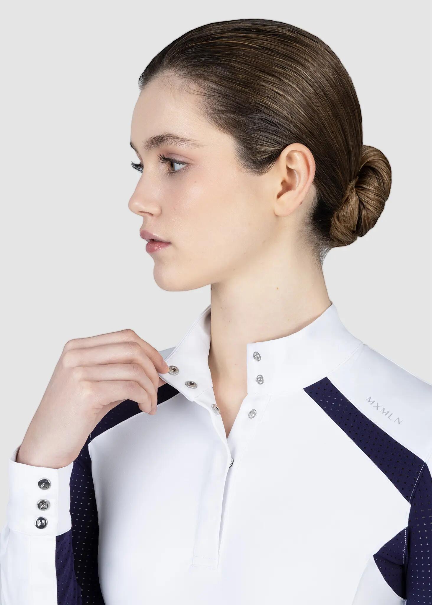 Camisa de Concurso Manga Larga Mujer Equitación Maximilian Aveen Blanco/Marino 5/7