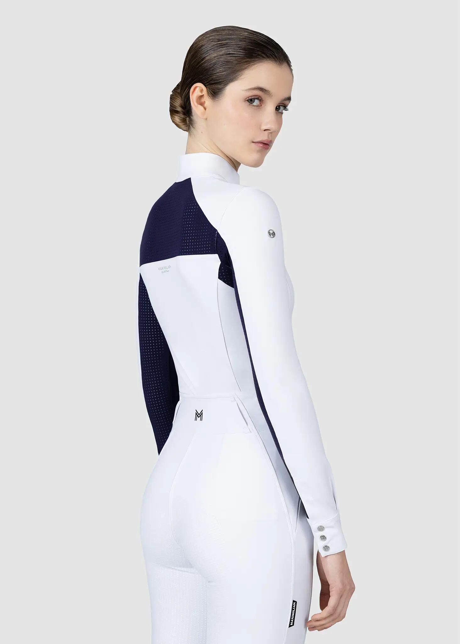 Camisa de Concurso Manga Larga Mujer Equitación Maximilian Aveen Blanco/Marino 4/7