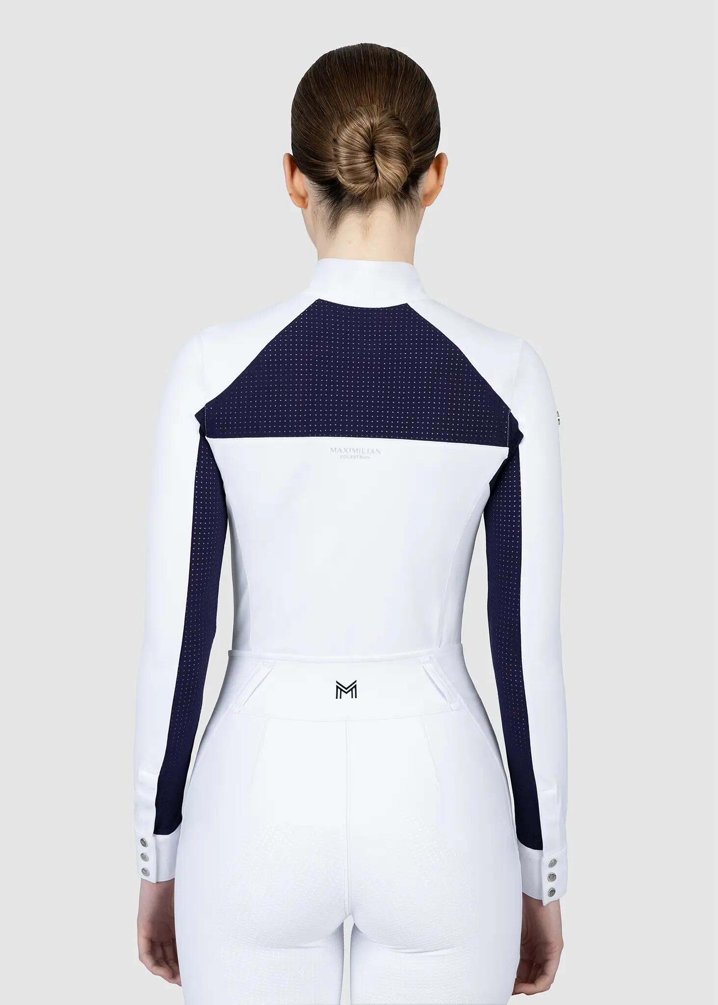 Camisa de Concurso Manga Larga Mujer Equitación Maximilian Aveen Blanco/Marino 3/7