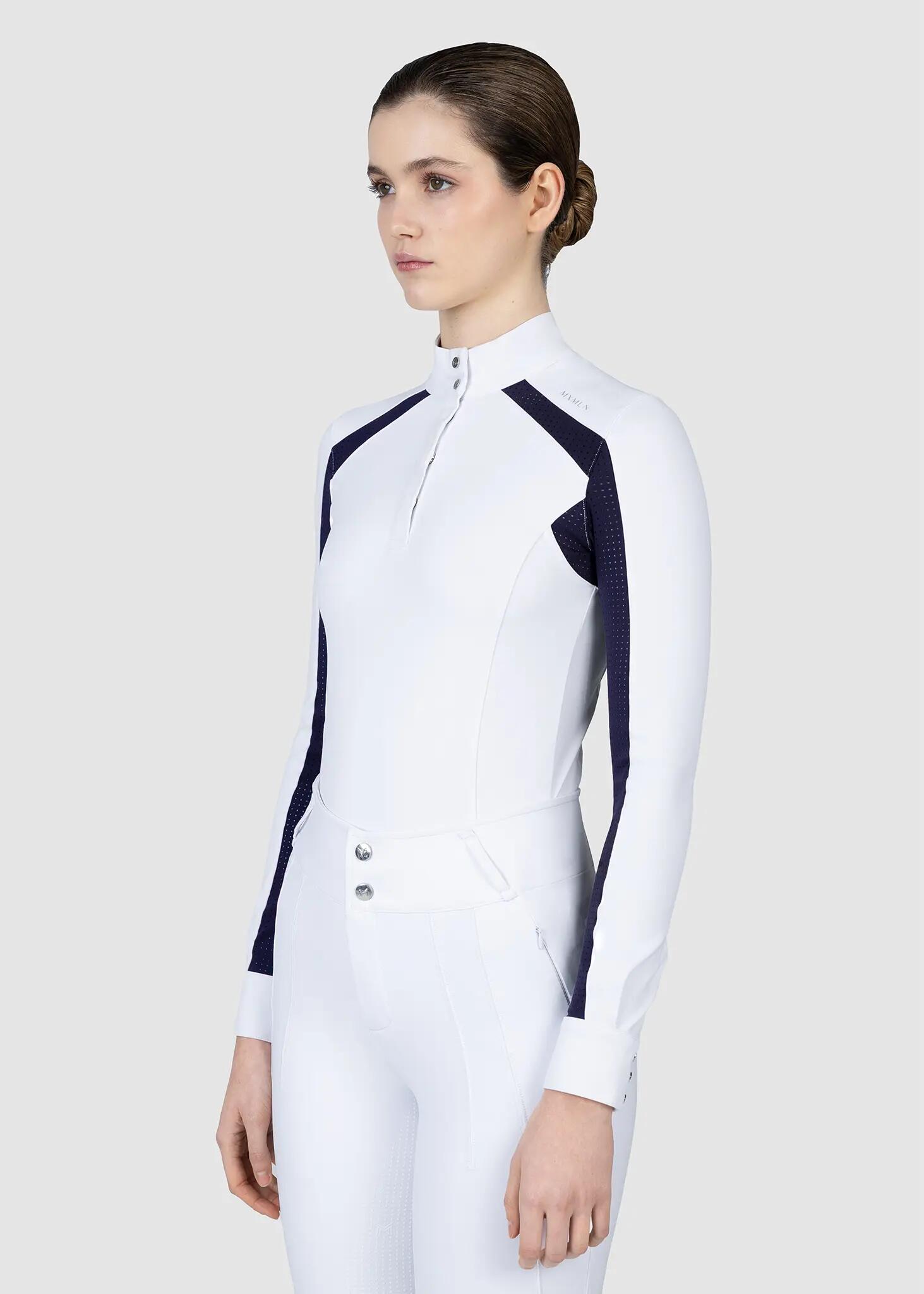 Camisa de Concurso Manga Larga Mujer Equitación Maximilian Aveen Blanco/Marino 2/7