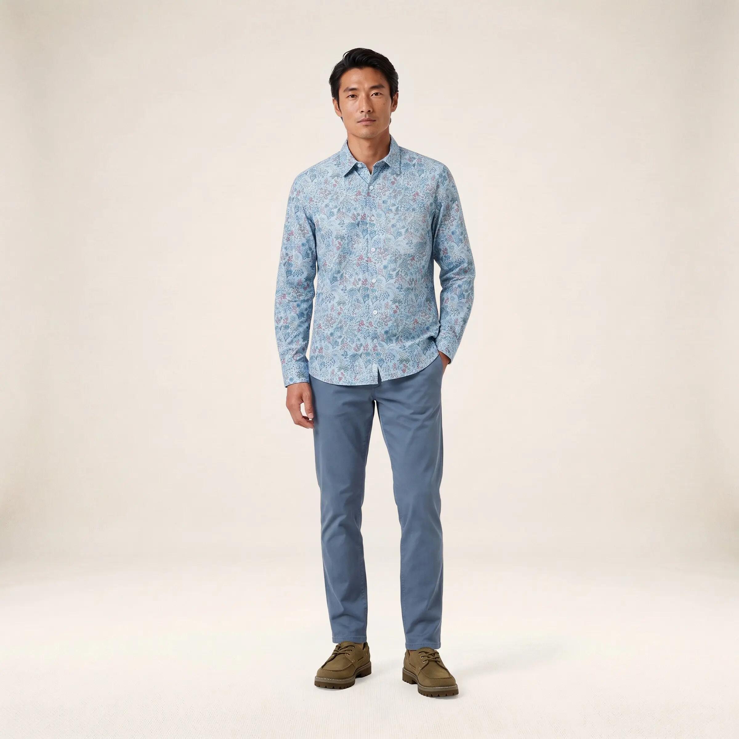 Chemise manches longues velours côtelé floral bleu 6/6