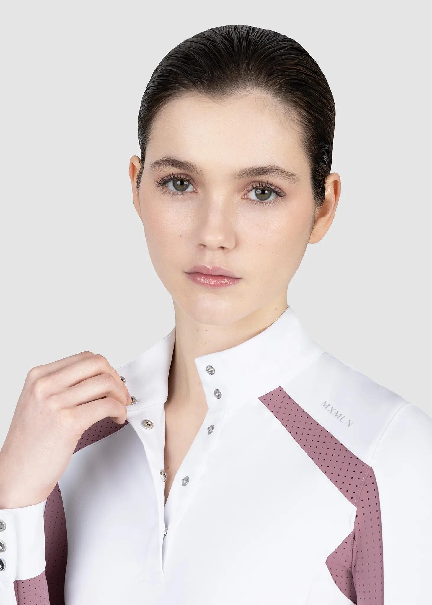 Camisa de Concurso Manga Larga Mujer Equitación Maximilian Aveen Blanco/Malva 4/6