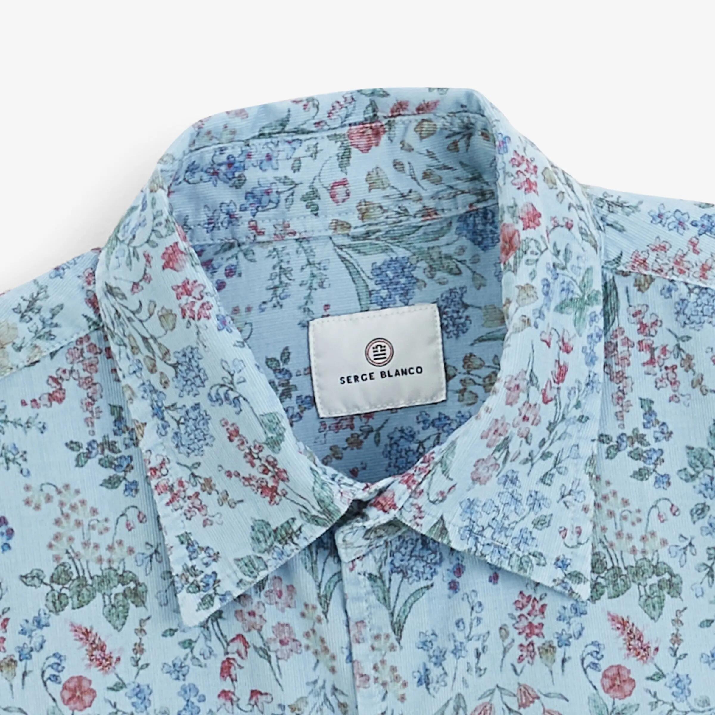 Chemise manches longues velours côtelé floral bleu 4/6