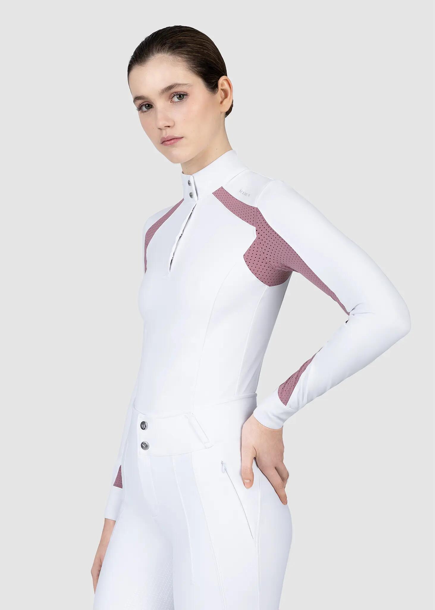 Camisa de Concurso Manga Larga Mujer Equitación Maximilian Aveen Blanco/Malva 2/6