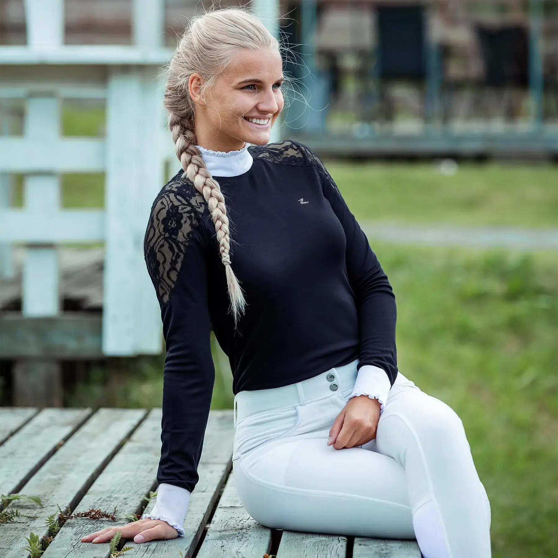 Reitturnier-Polo Damen aus Spitze mit langen Ärmeln Horze Sylvie 4/5