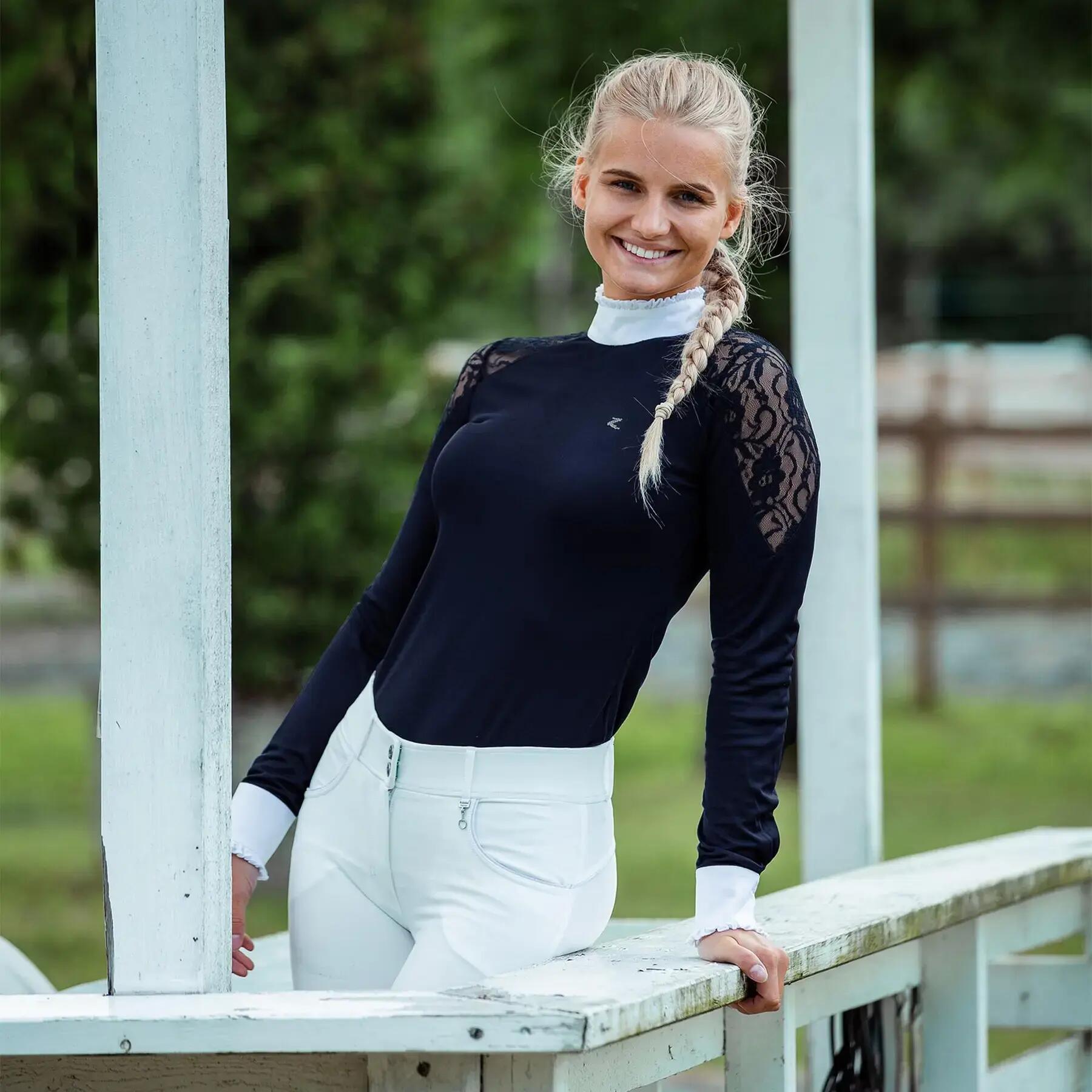 Reitturnier-Polo Damen aus Spitze mit langen Ärmeln Horze Sylvie 3/5