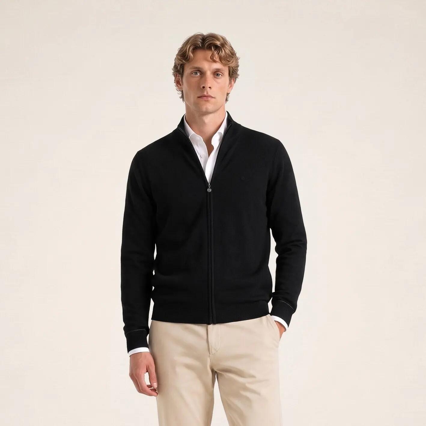 Gilet laine mérinos full zip noir Malone 2/6