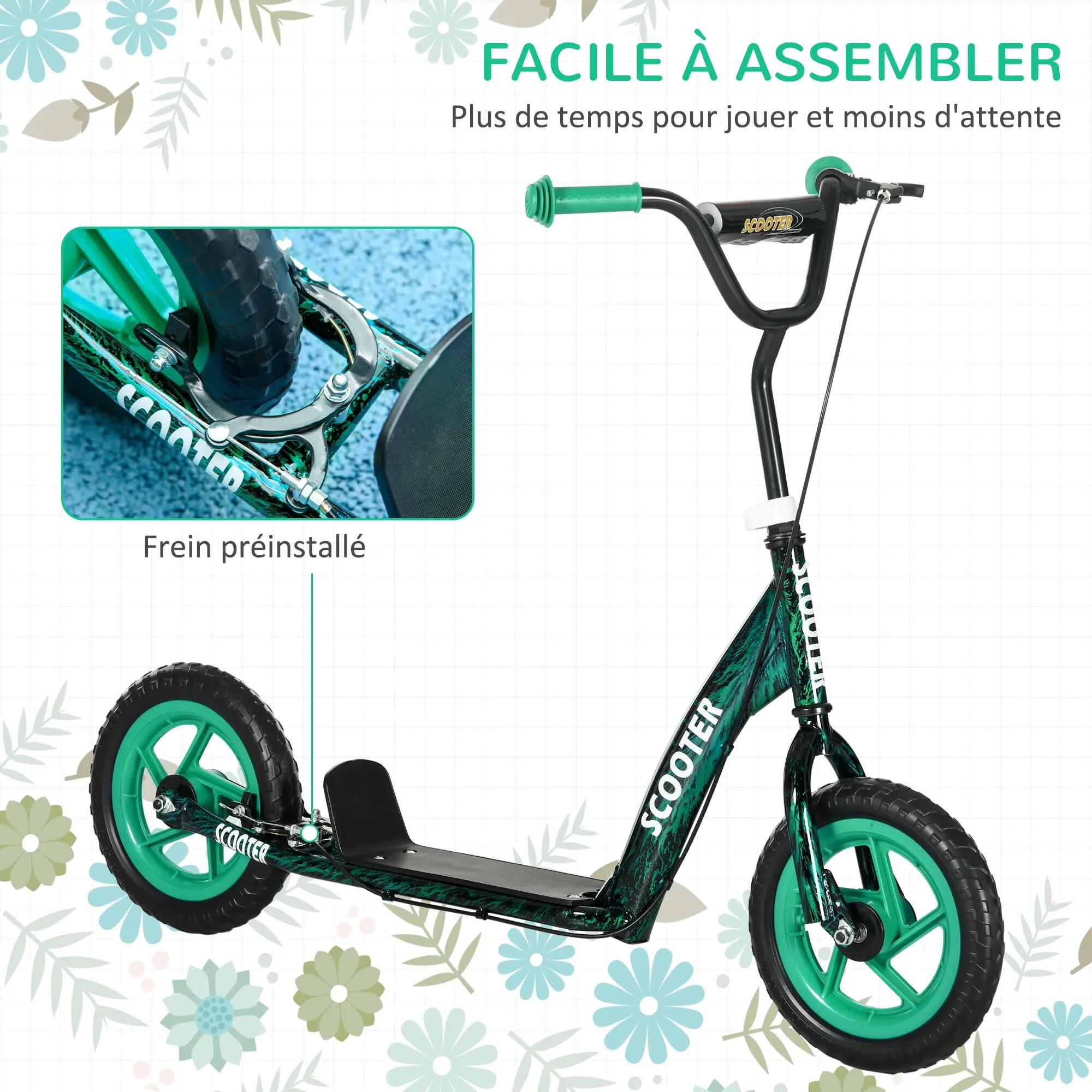 Trottinette patinette enfant guidon réglable poignée frein et béquille acier 5/5