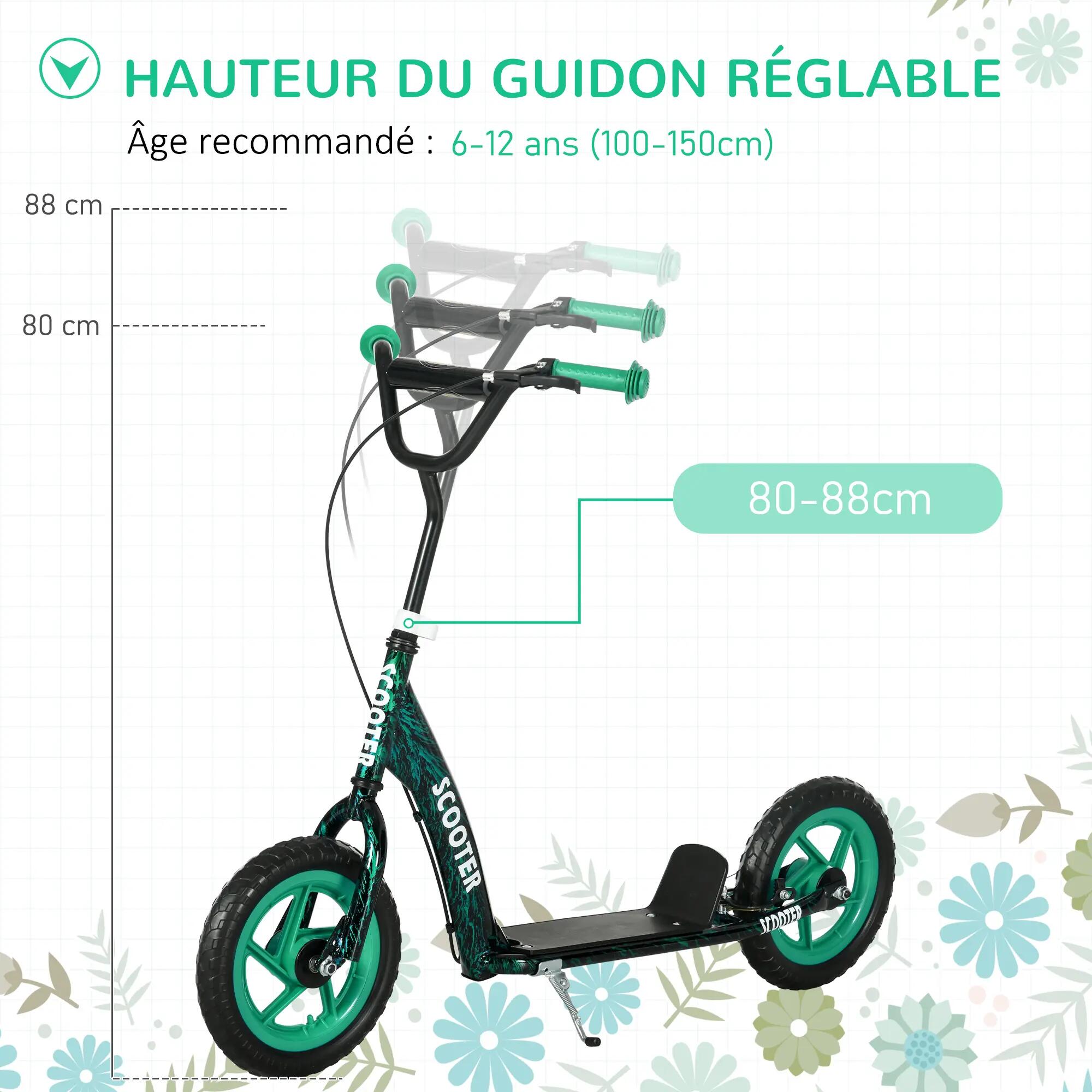 Trottinette patinette enfant guidon réglable poignée frein et béquille acier 4/5