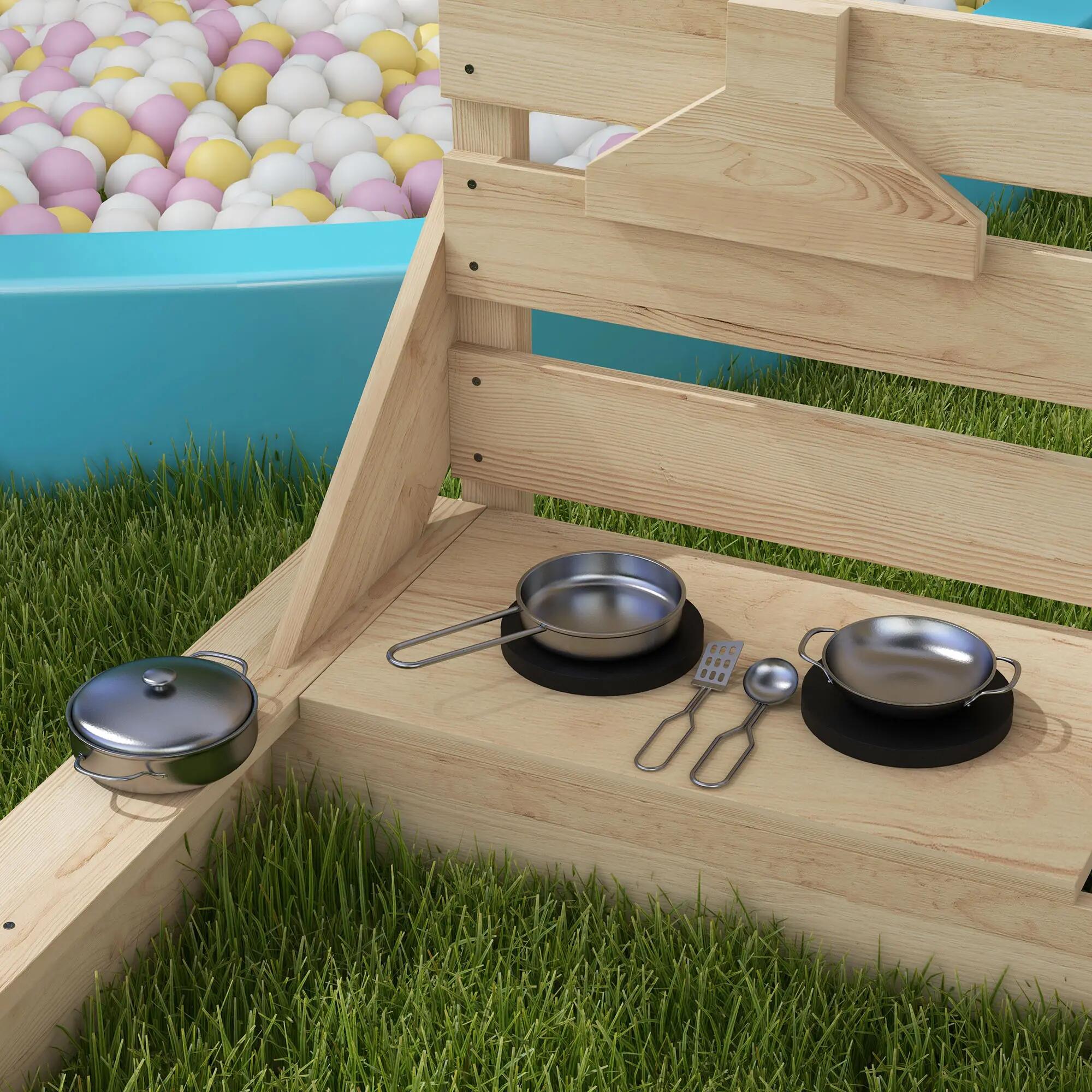 Bac à sable bateau de pirate en bois avec jeu de cuisine et 6 accessoires 4/4