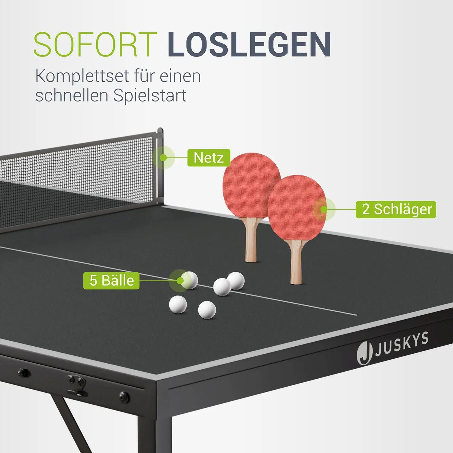 JUSKYS Mini Tischtennisplatte Flexi mit Zubehör & klappbar 5/7
