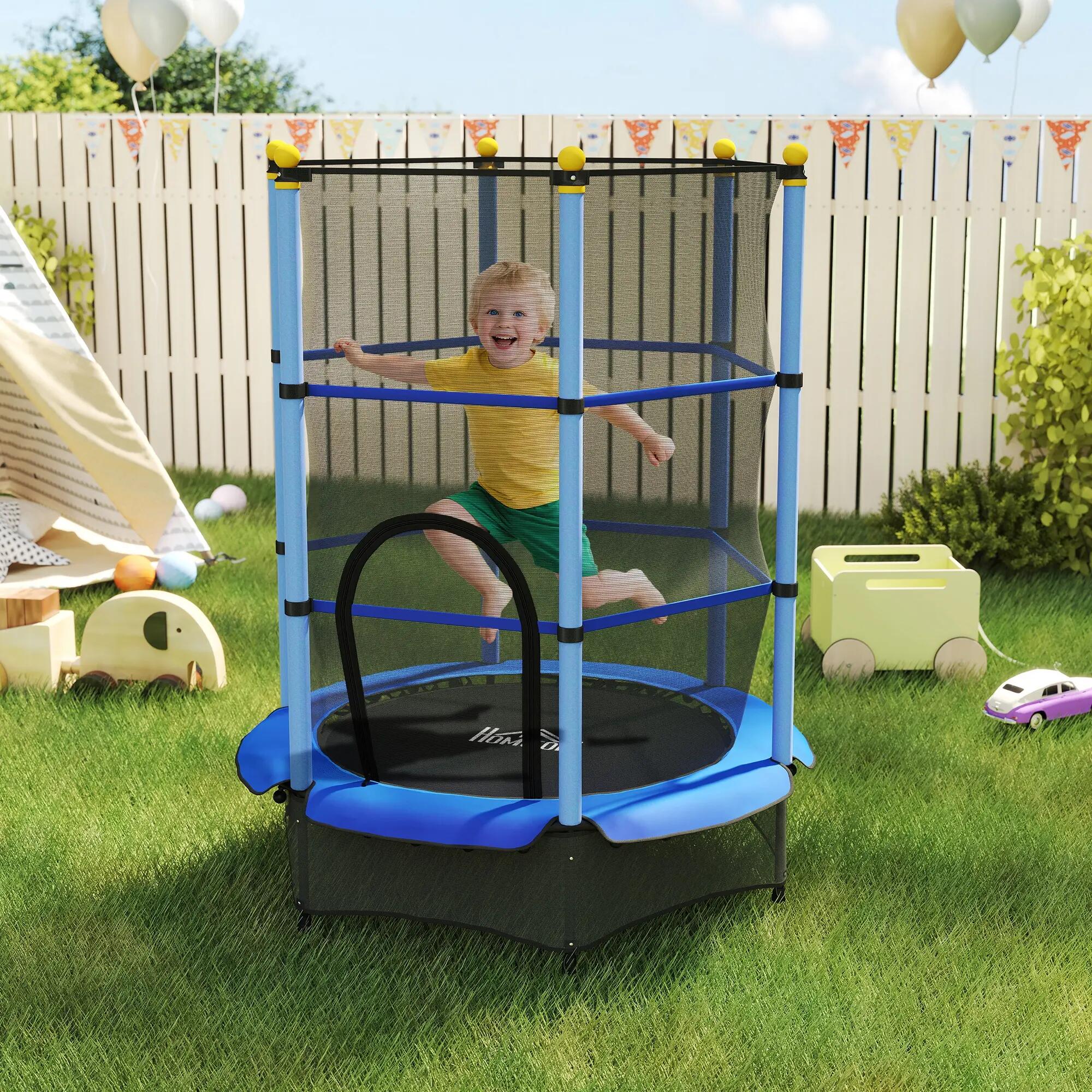 Trampoline enfant Ø1,4 x 1,9H m filet de sécurité couvre-ressorts 2/5