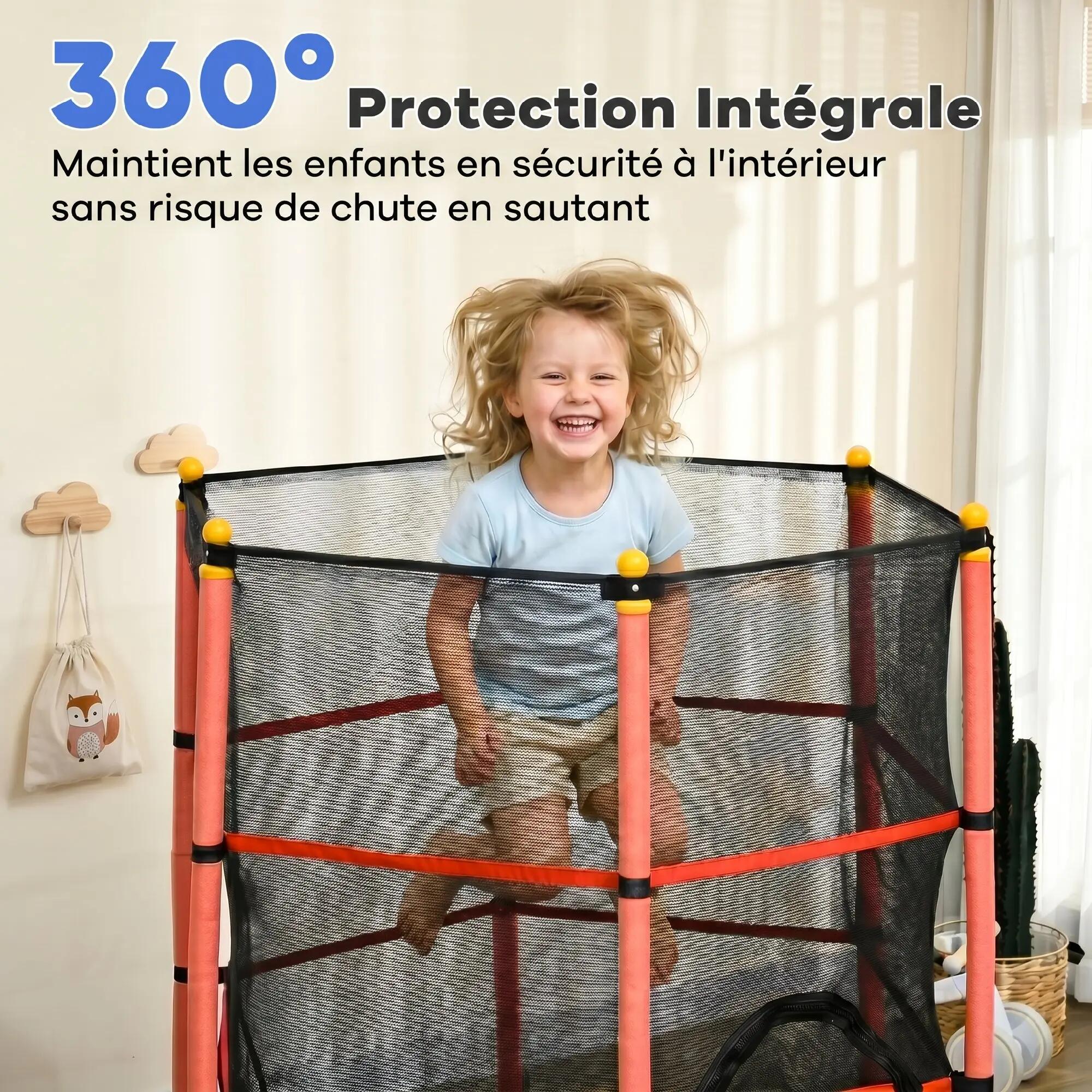 Trampoline enfant Ø1,63 x 1,9H m filet de sécurité couvre-ressorts 4/5