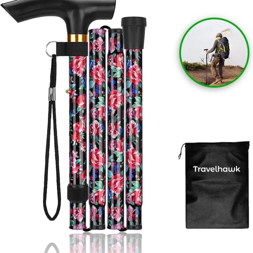 Folding Walking Stick – Adjustable – Luxury Walking Stick – Black