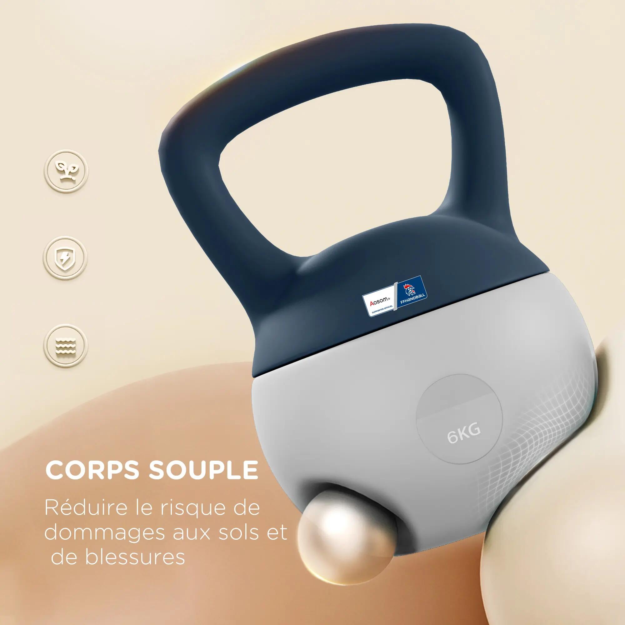 Kettlebell 6 Kg collaboration Aosom.fr x FFHandball gris jaune 4/5