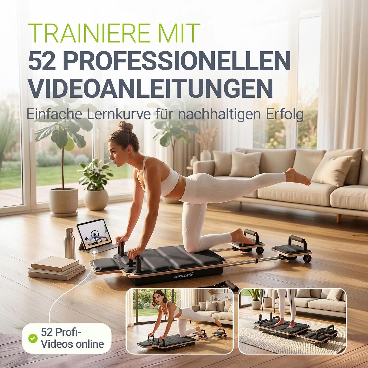 JUSKYS Pilates Board Movea Mini Reformer mit Zubehör & Trainingsvideos 6/7