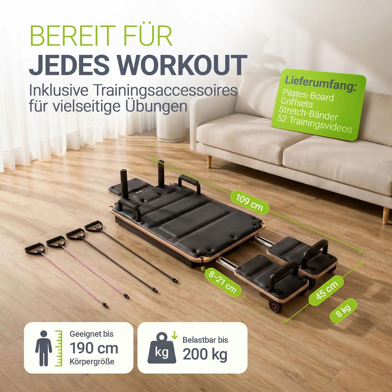 JUSKYS Pilates Board Movea Mini Reformer mit Zubehör & Trainingsvideos 5/7