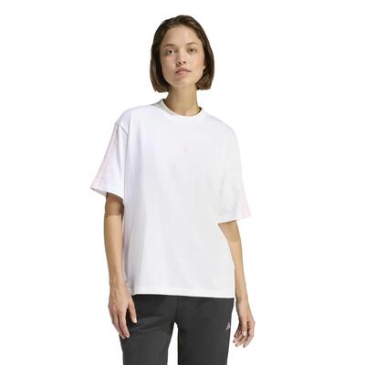 T-shirt - dames - adidas essentials 3-stripes - oversized - wit/grijs-roze