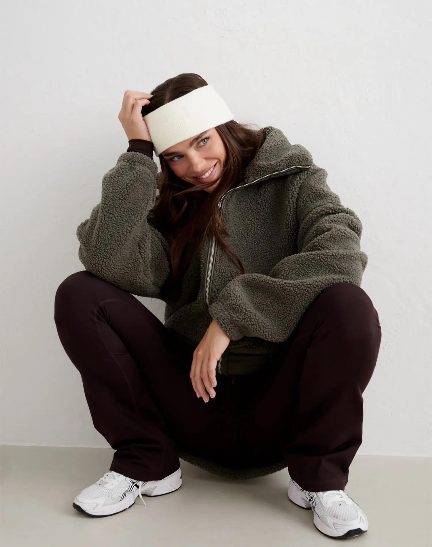 Damen Jacke mit Fleecefutter Weit Reißverschluss Flor Dunkles Efeugrün 5/5