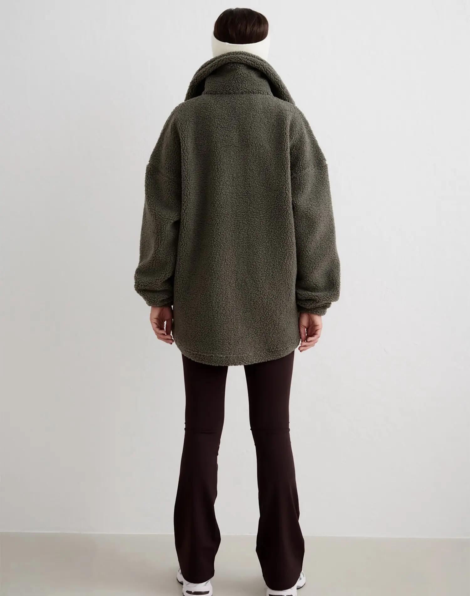 Damen Jacke mit Fleecefutter Weit Reißverschluss Flor Dunkles Efeugrün 3/5